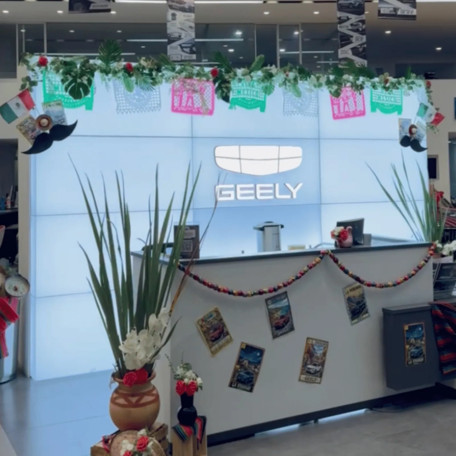 Recepción de Geely Metepec ambientada para una activación Fiesta Mexicana